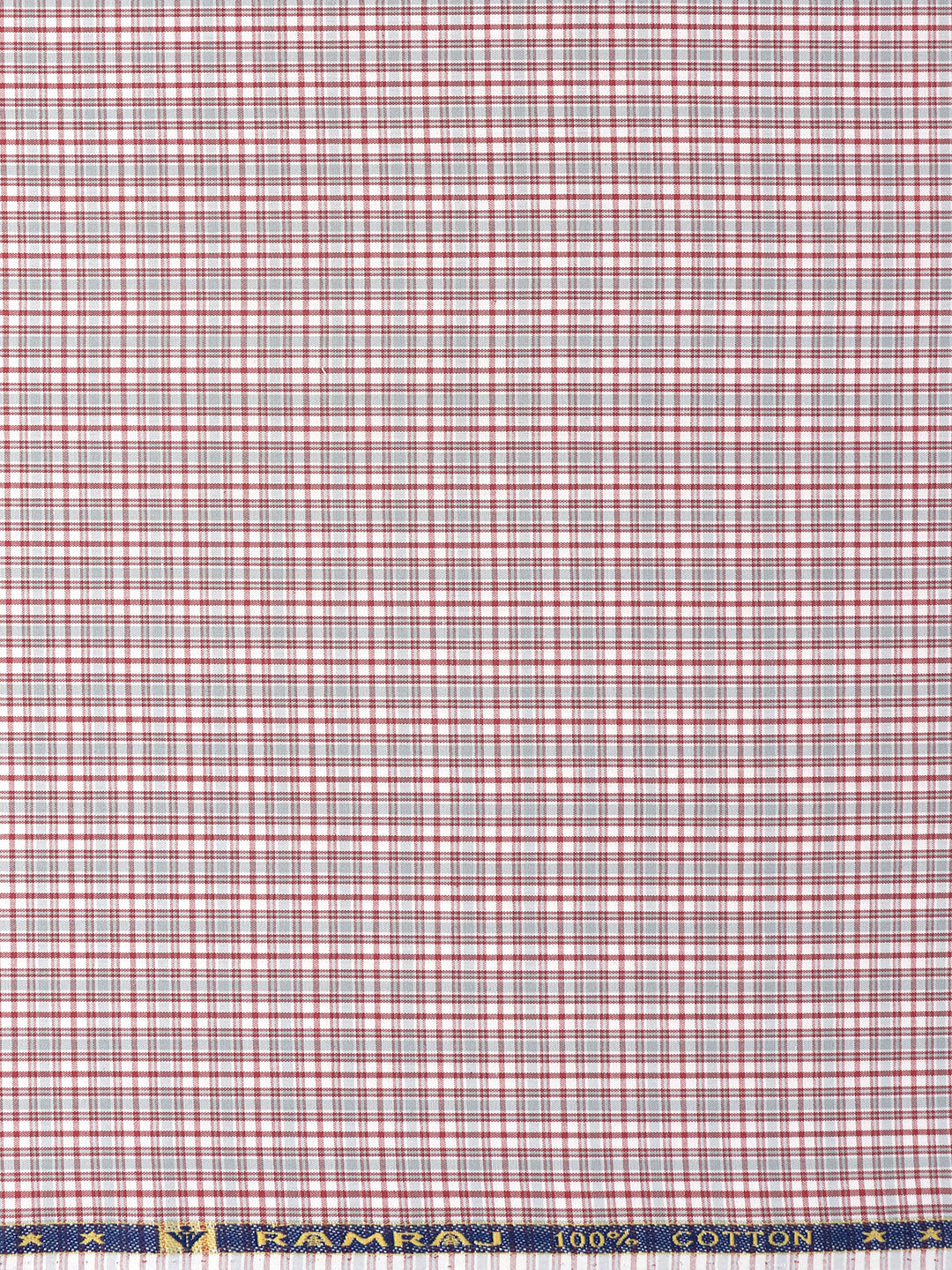 Mens Cotton Blend Checked Shirt Fabric Red with White Vibgiyor Bit