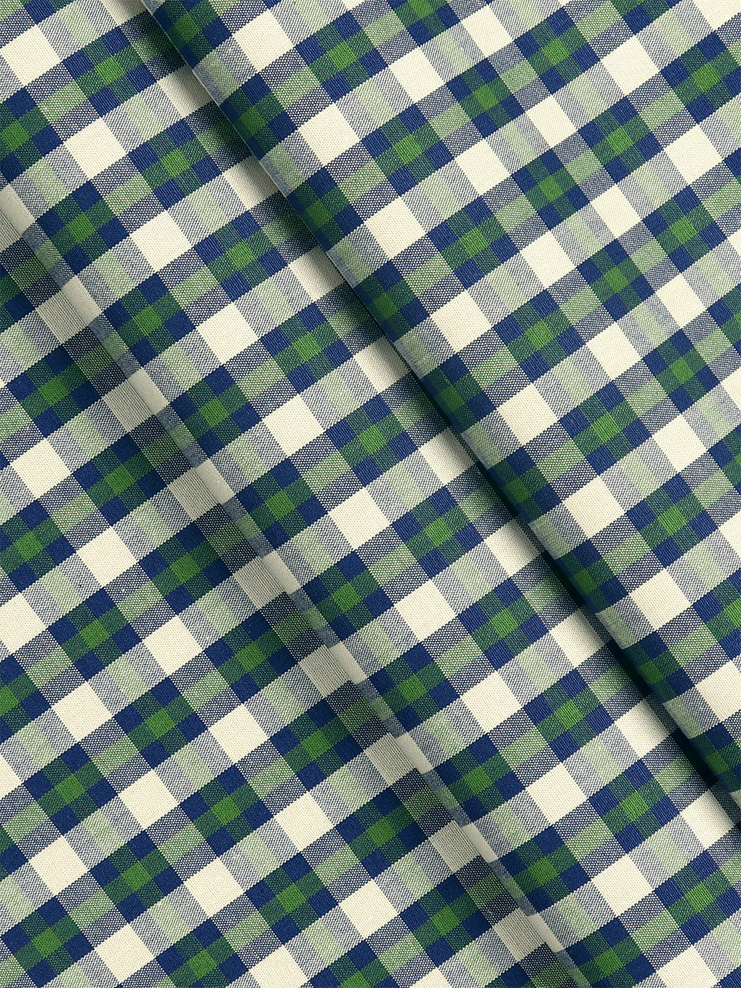 Men 100% Cotton Checked Shirt Fabric Green with Blue Vibgiyor Bit