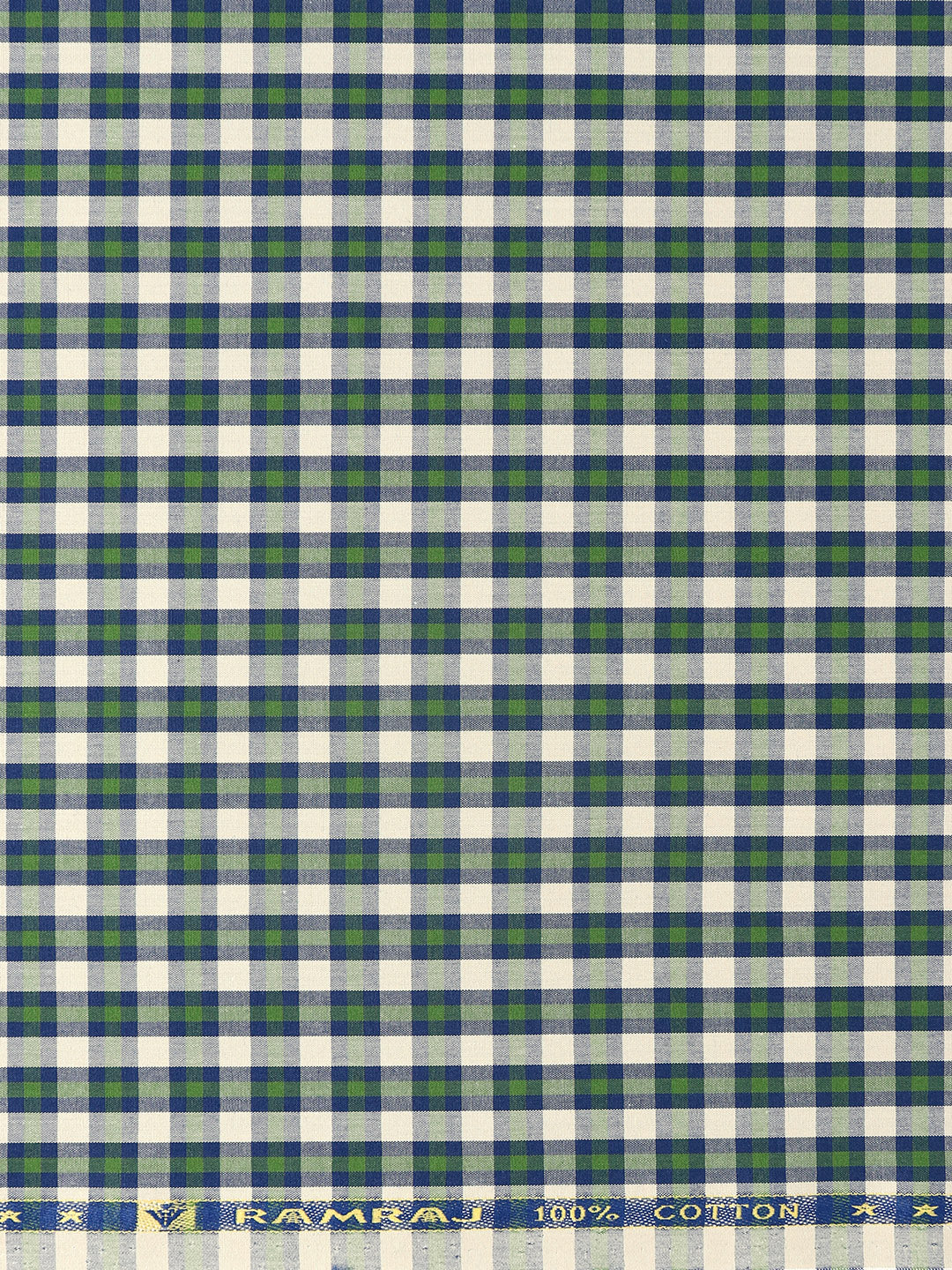 Men 100% Cotton Checked Shirt Fabric Blue with Green Vibgiyor Bit