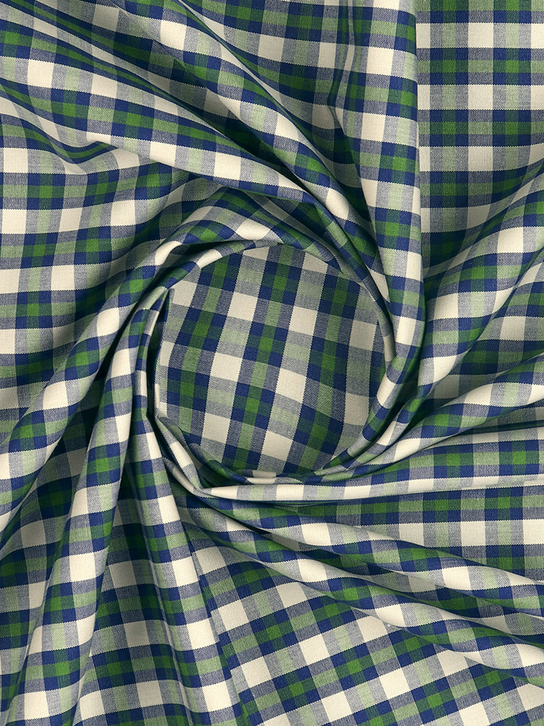 Men 100% Cotton Checked Shirt Fabric Blue with Green Vibgiyor Bit