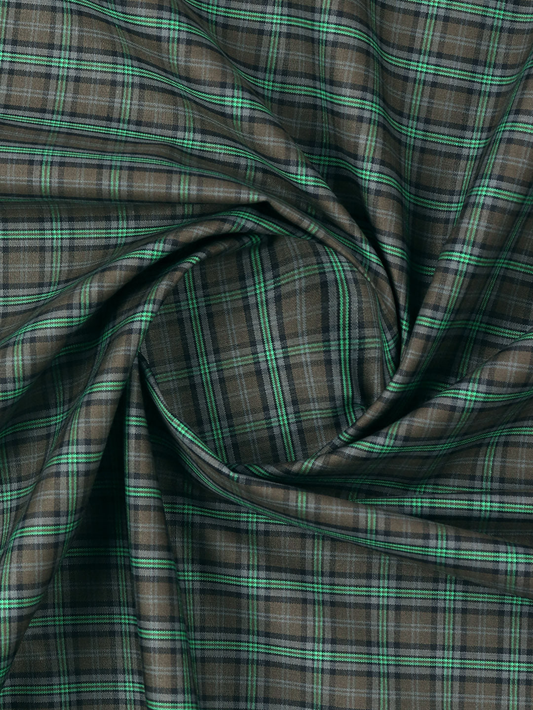 Mens Cotton Blend Checked Shirt Fabric Brown with Green Vibgiyor Bit