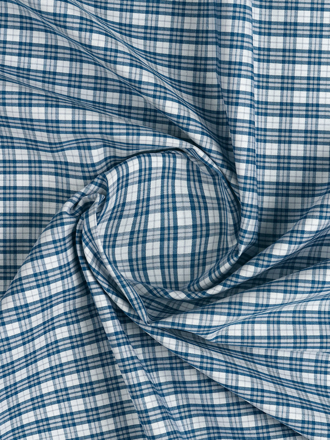 Mens Cotton Blend Checked Shirt Fabric Blue with White Vibgiyor Bit