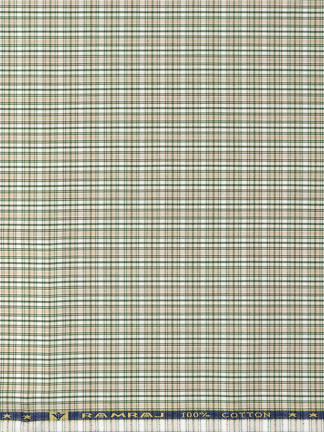 Men 100% Cotton Checked Shirt Fabric Green with Peach Vibgiyor Bit