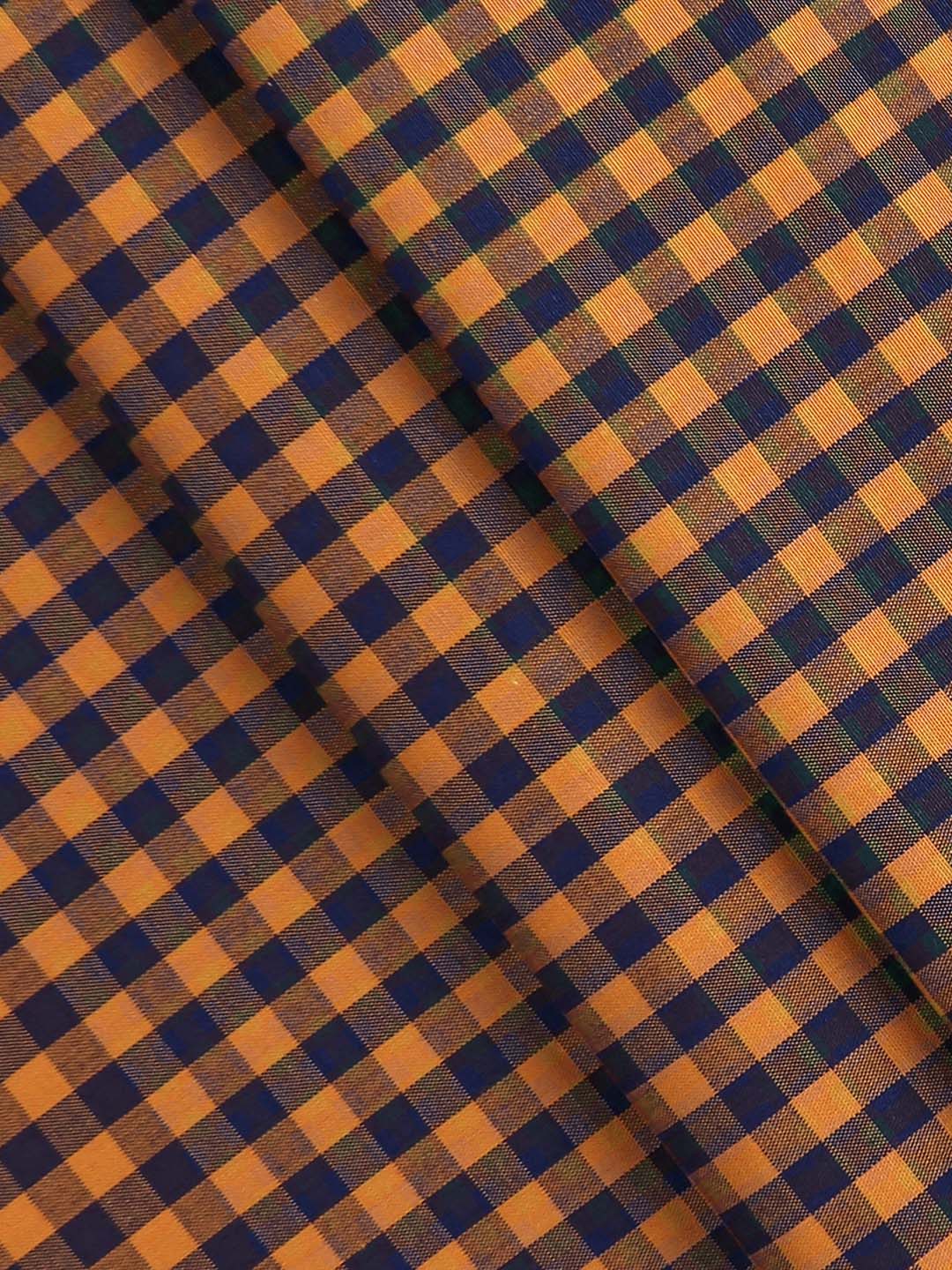 Mens Cotton Blend Checked Shirt Fabric Orange with Blue Vibgiyor Bit