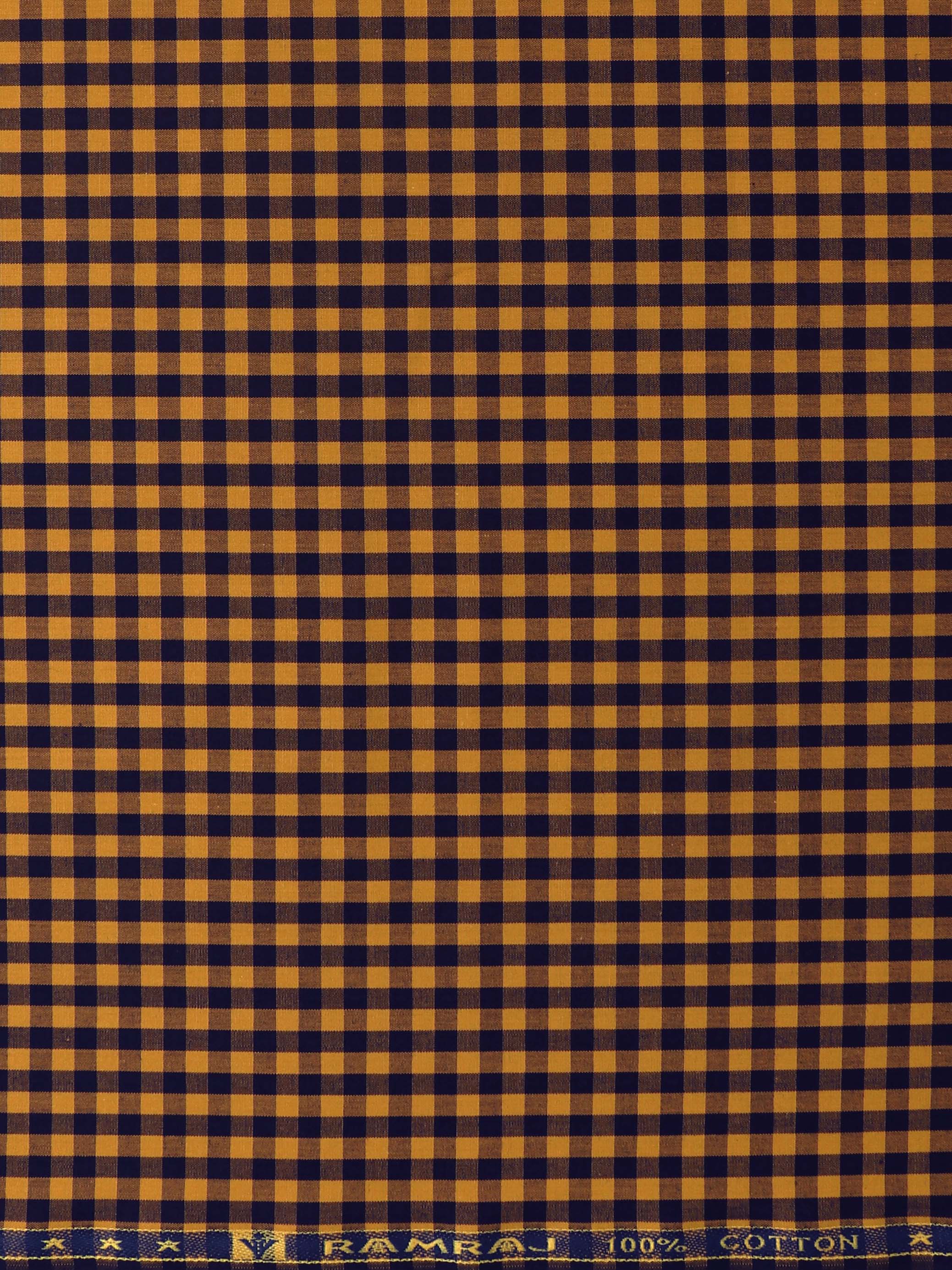 Mens Cotton Blend Checked Shirt Fabric Orange with Blue Vibgiyor Bit