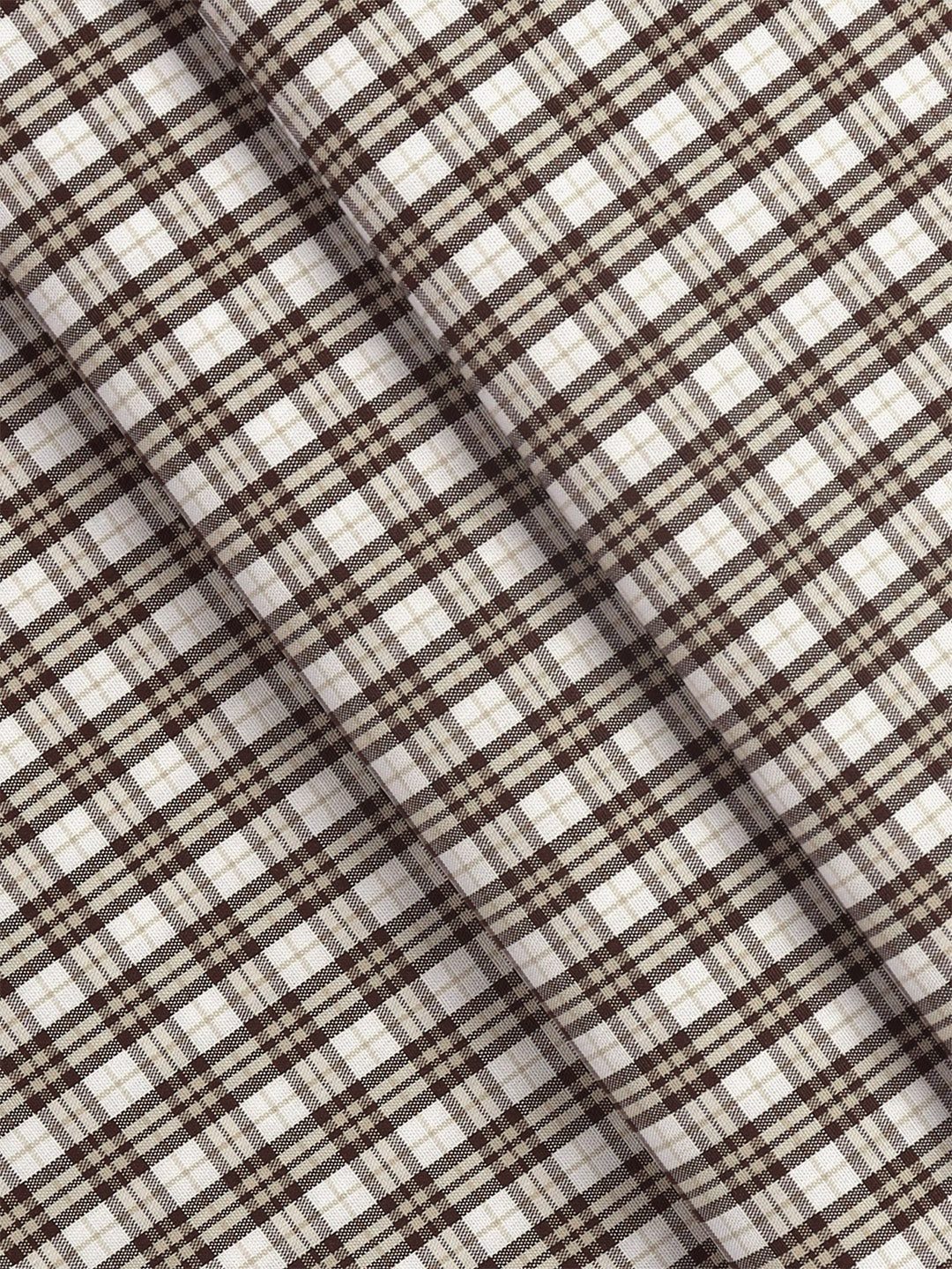 Men 100% Cotton Checked Shirt Fabric Brown Vibgiyor