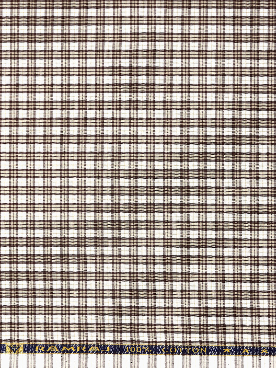 Men 100% Cotton Checked Shirt Fabric Brown Vibgiyor