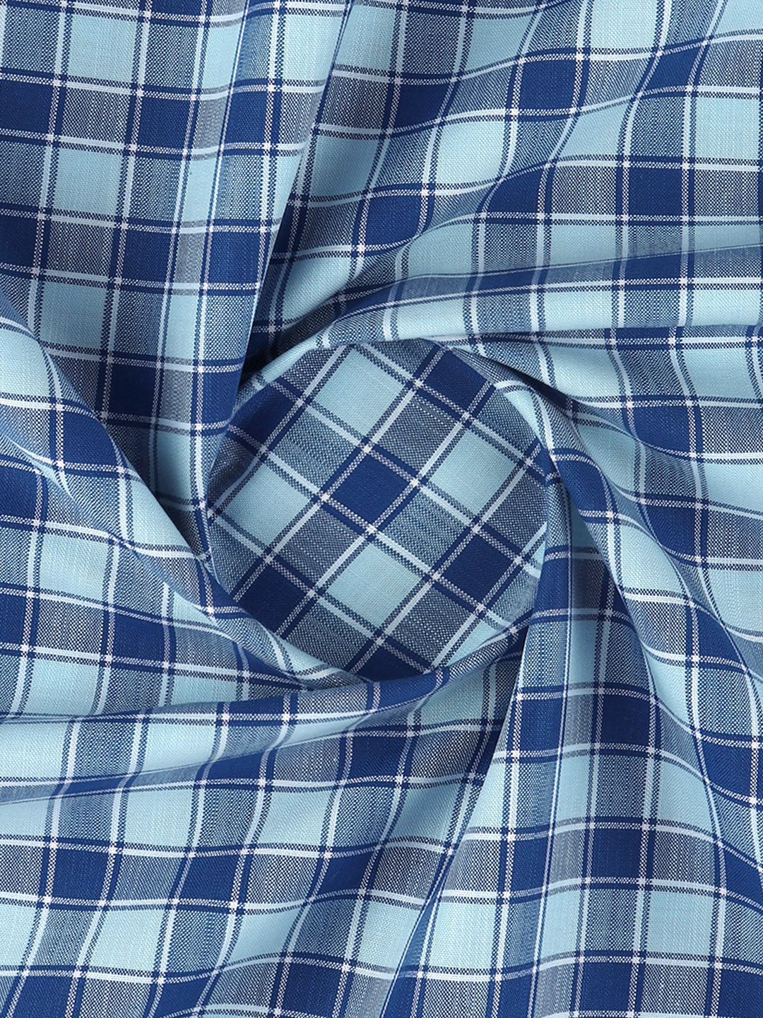 Men 100%Cotton Checked Blue Shirt Fabric Reality Cotton