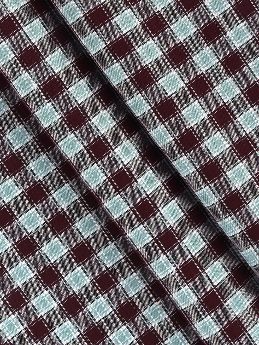 Men 100%Cotton Maroon with Blue Checked Shirt Fabric Reality Cotton
