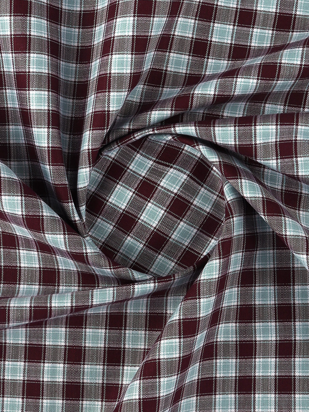 Men 100%Cotton Maroon with Blue Checked Shirt Fabric Reality Cotton