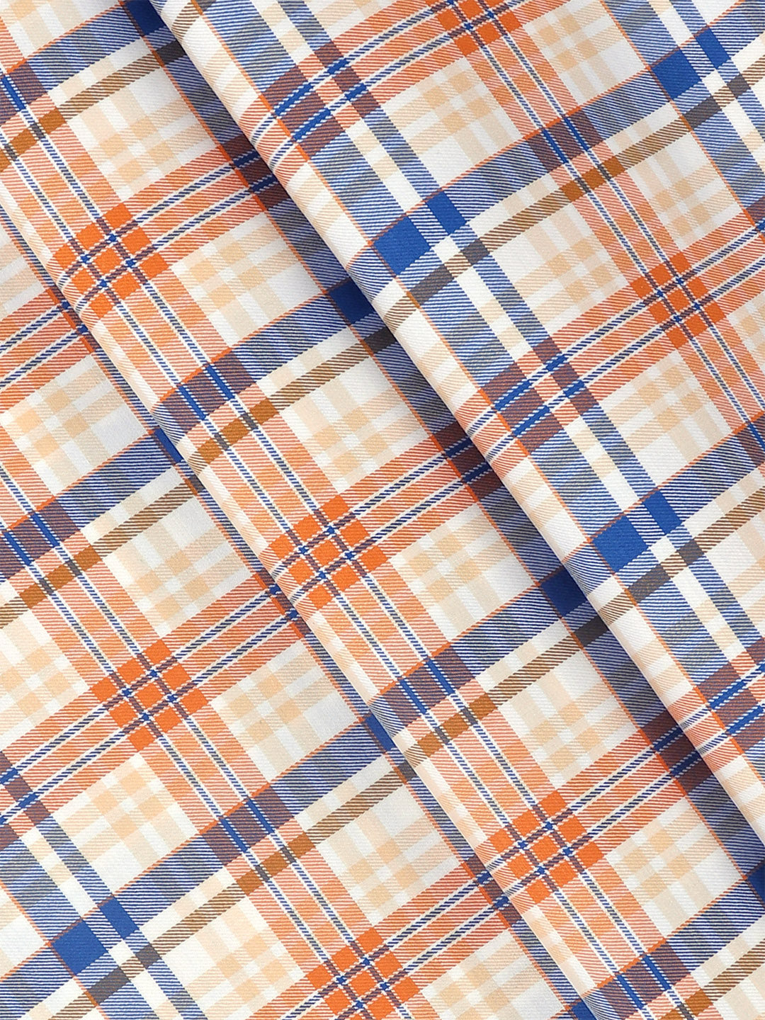 Mens Cotton Checked Shirt Fabric Orange with Blue Cascade