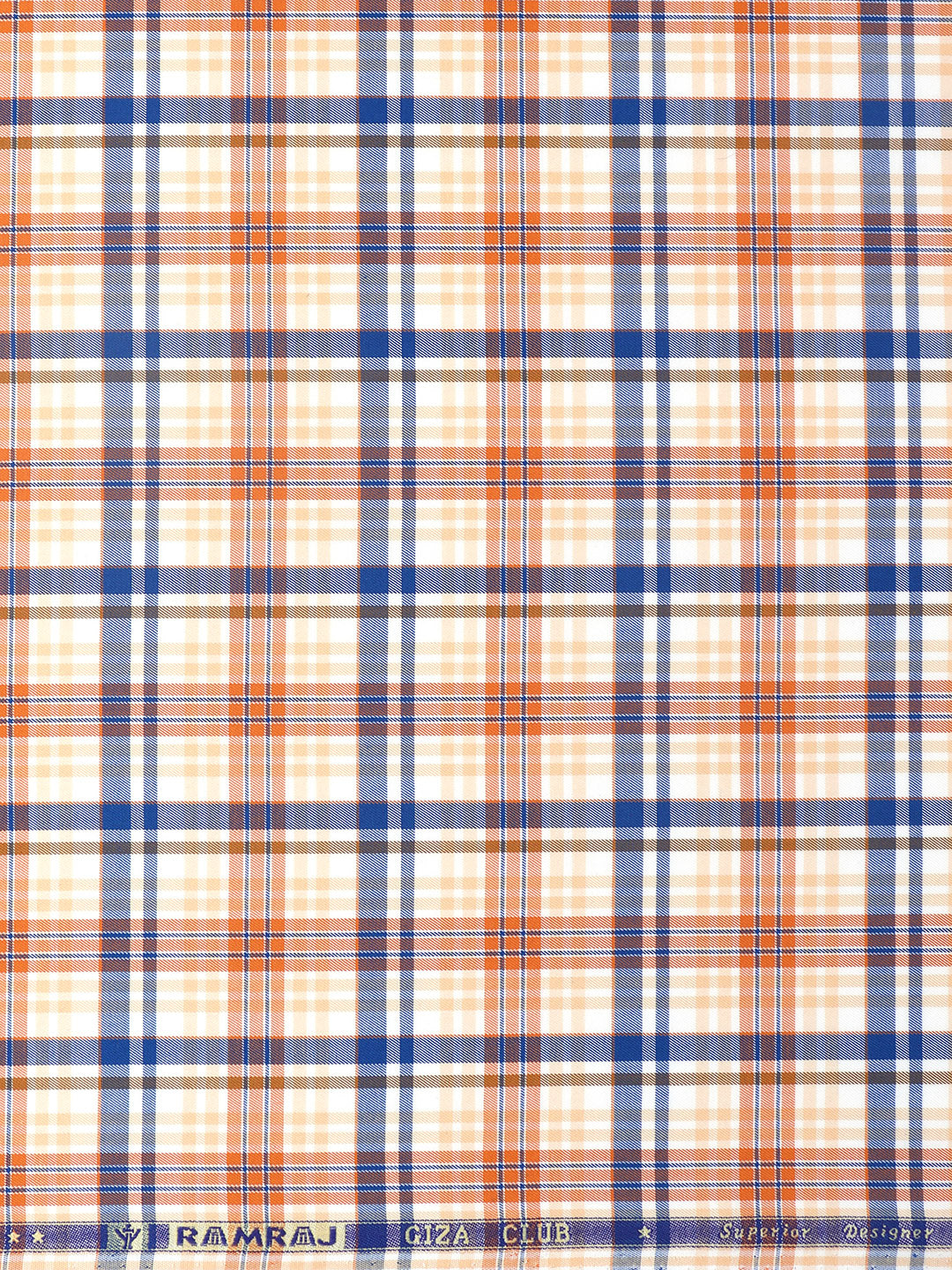 Mens Cotton Checked Shirt Fabric Orange with Blue Cascade