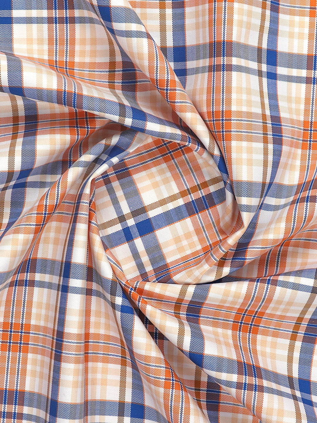 Mens Cotton Checked Shirt Fabric Orange with Blue Cascade