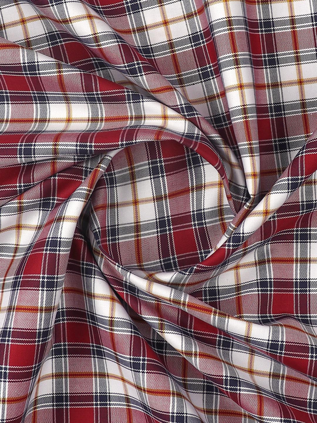 Men Cotton Checked Shirt Fabric Maroon with White Cascade