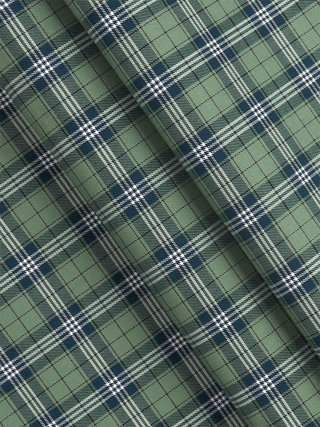 Mens Cotton Checked Shirt Fabric Green with Blue Cascade