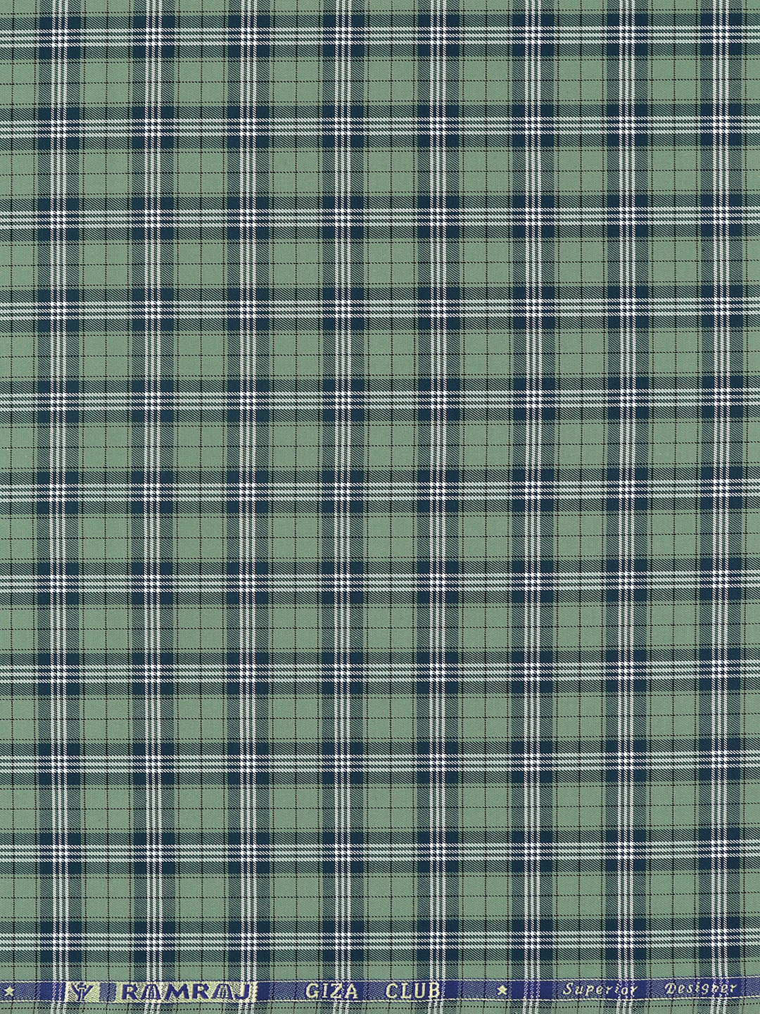 Mens Cotton Checked Shirt Fabric Green with Blue Cascade