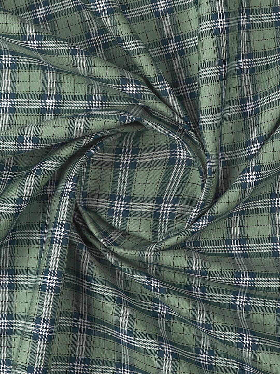 Mens Cotton Checked Shirt Fabric Green with Blue Cascade