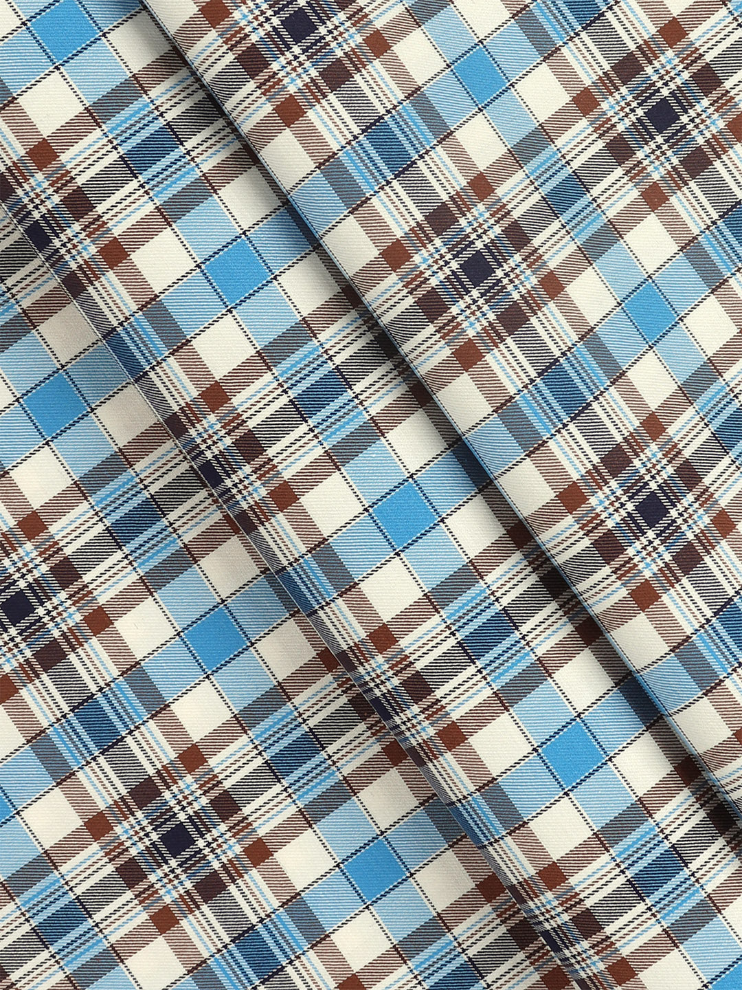 Mens Cotton Checked Shirt Fabric Blue with Brown Cascade