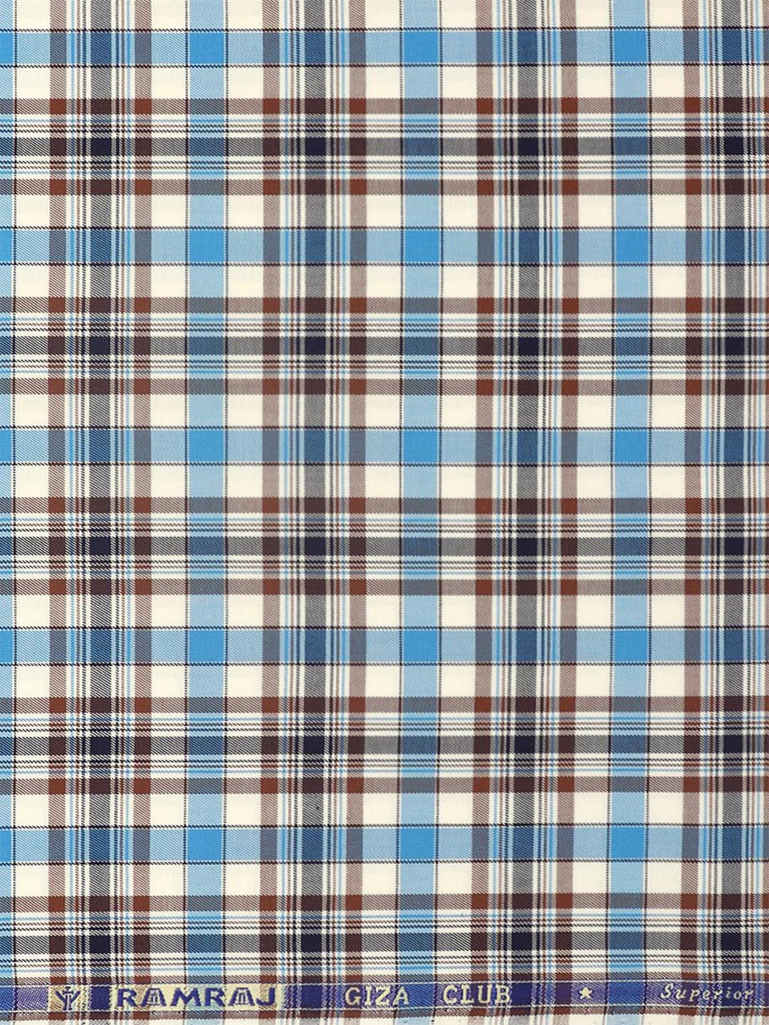 Mens Cotton Checked Shirt Fabric Blue with Brown Cascade