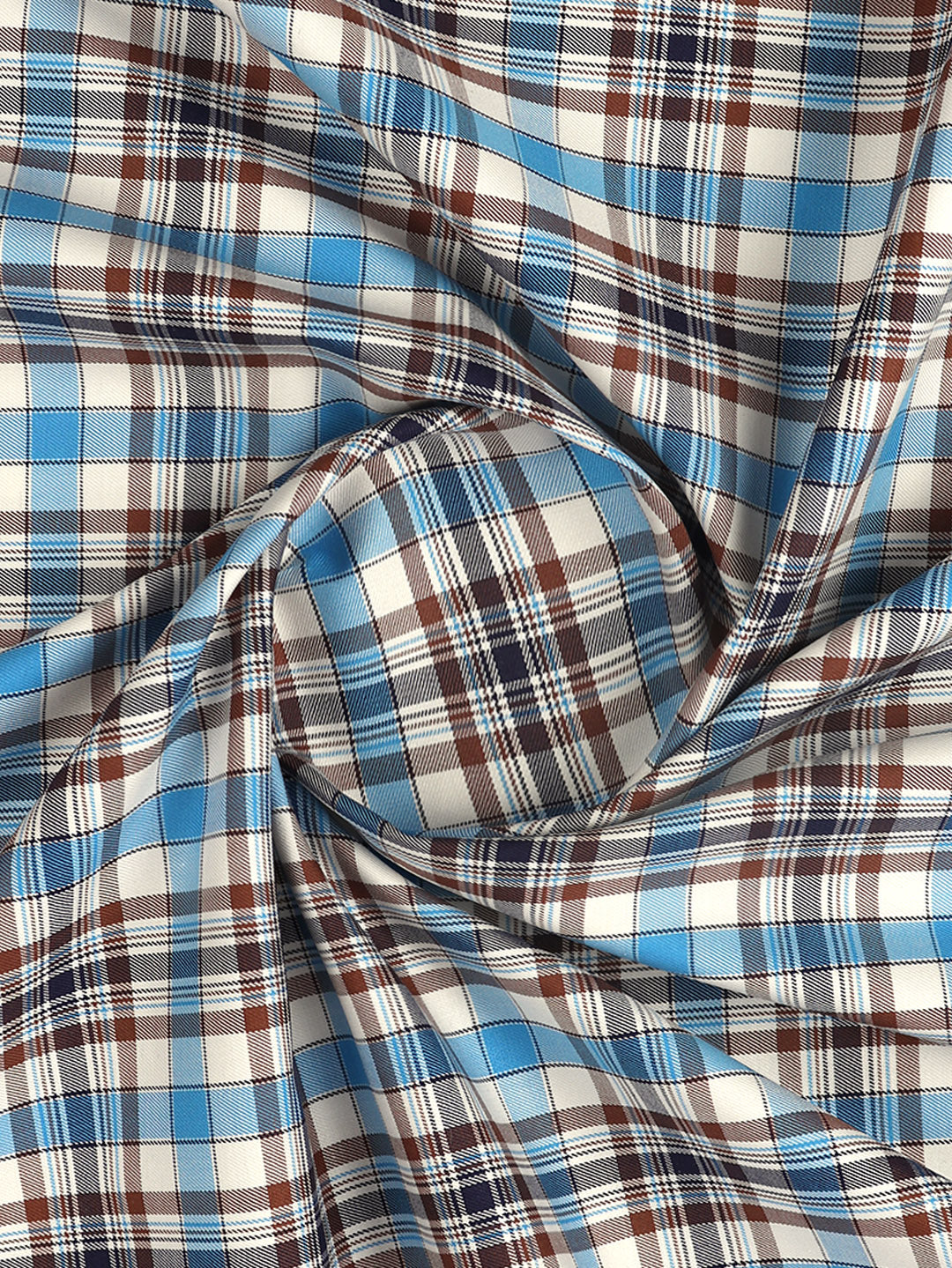 Men Cotton Checked Shirt Fabric Blue with Brown Cascade