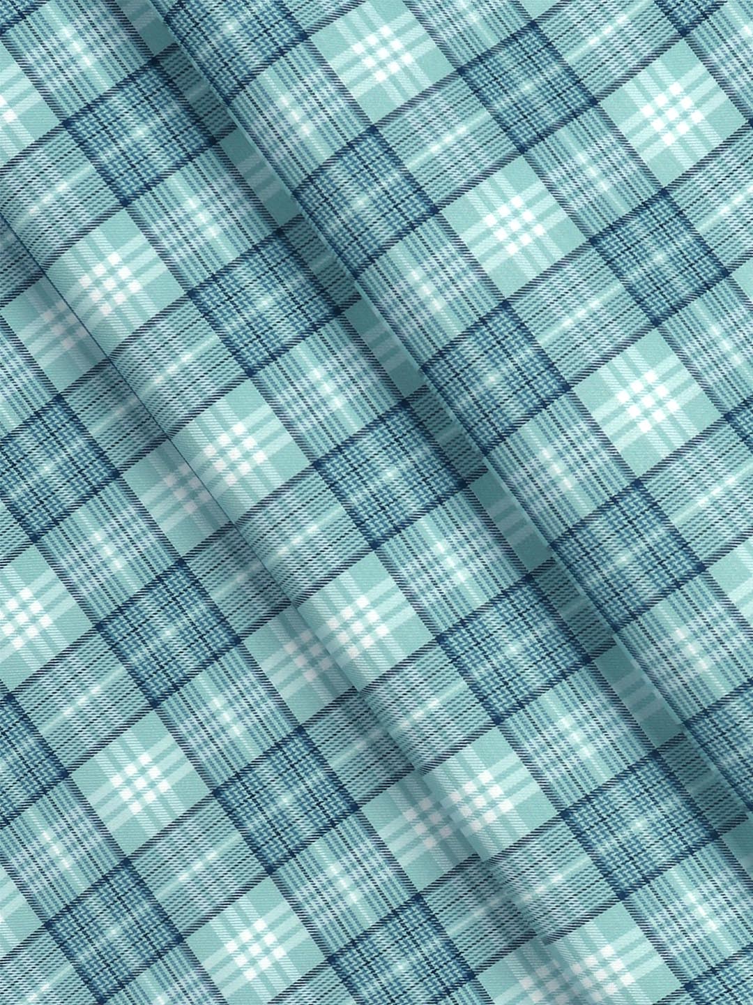 Mens Cotton Checked Light Blue Shirt Fabric Cascade