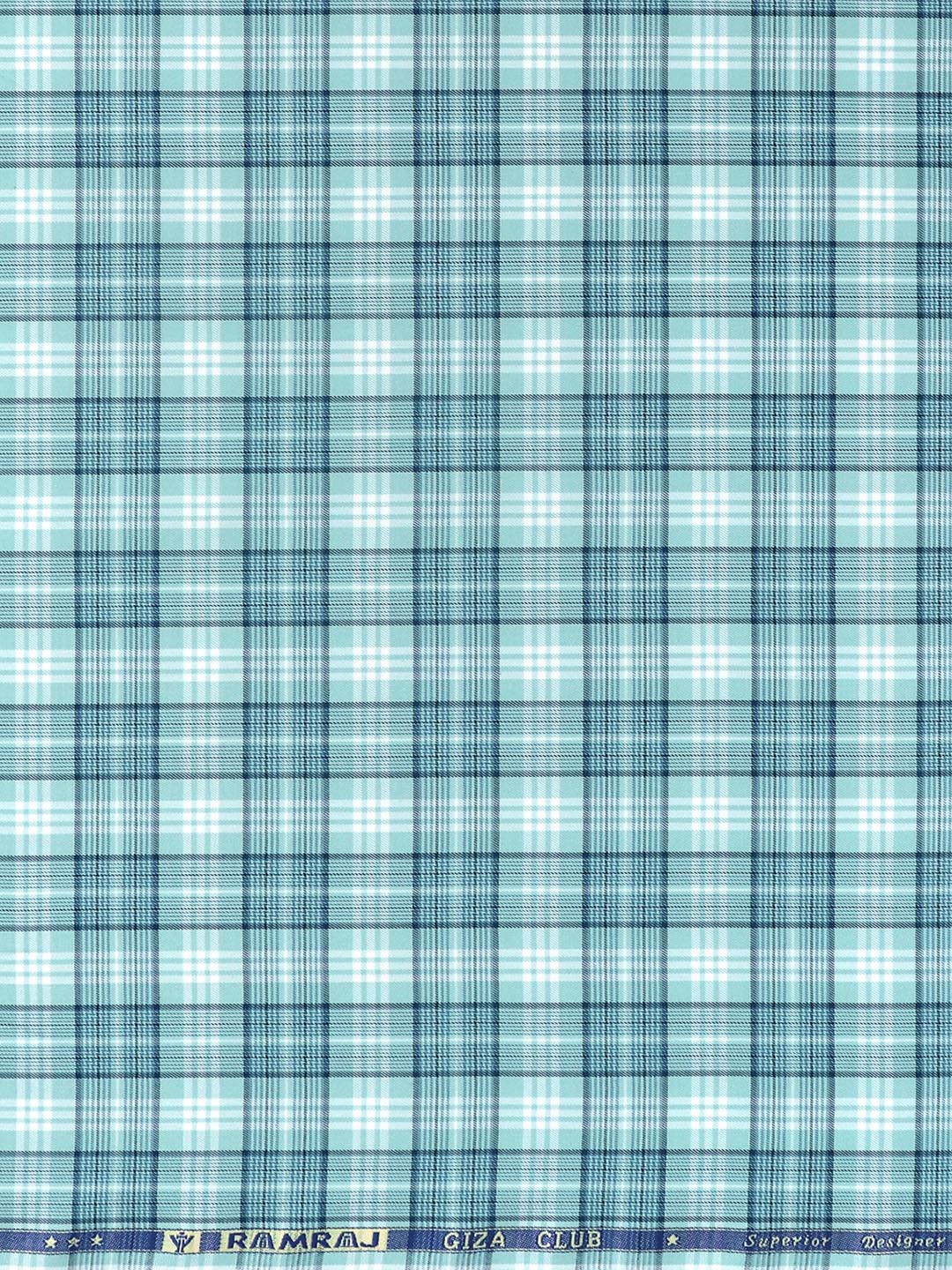 Mens Cotton Checked Light Blue Shirt Fabric Cascade