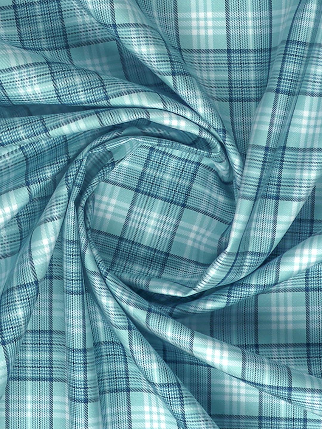 Mens Cotton Checked Light Blue Shirt Fabric Cascade