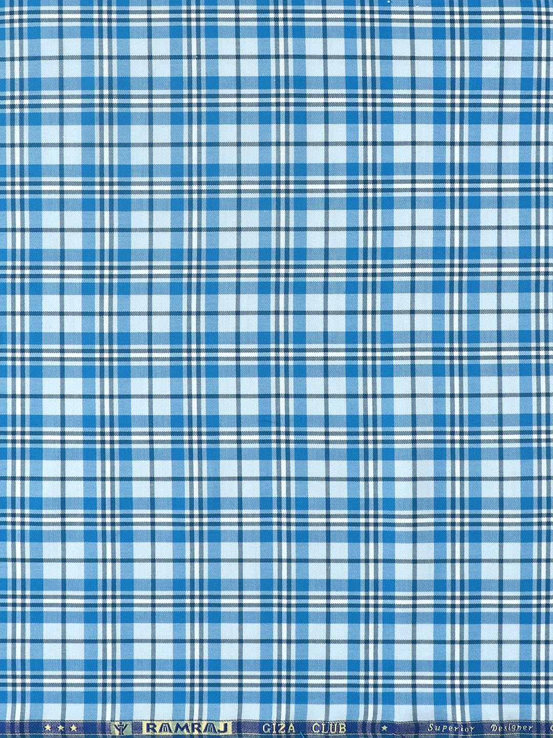 Mens Cotton Checked Blue with White Shirt Fabric Cascade