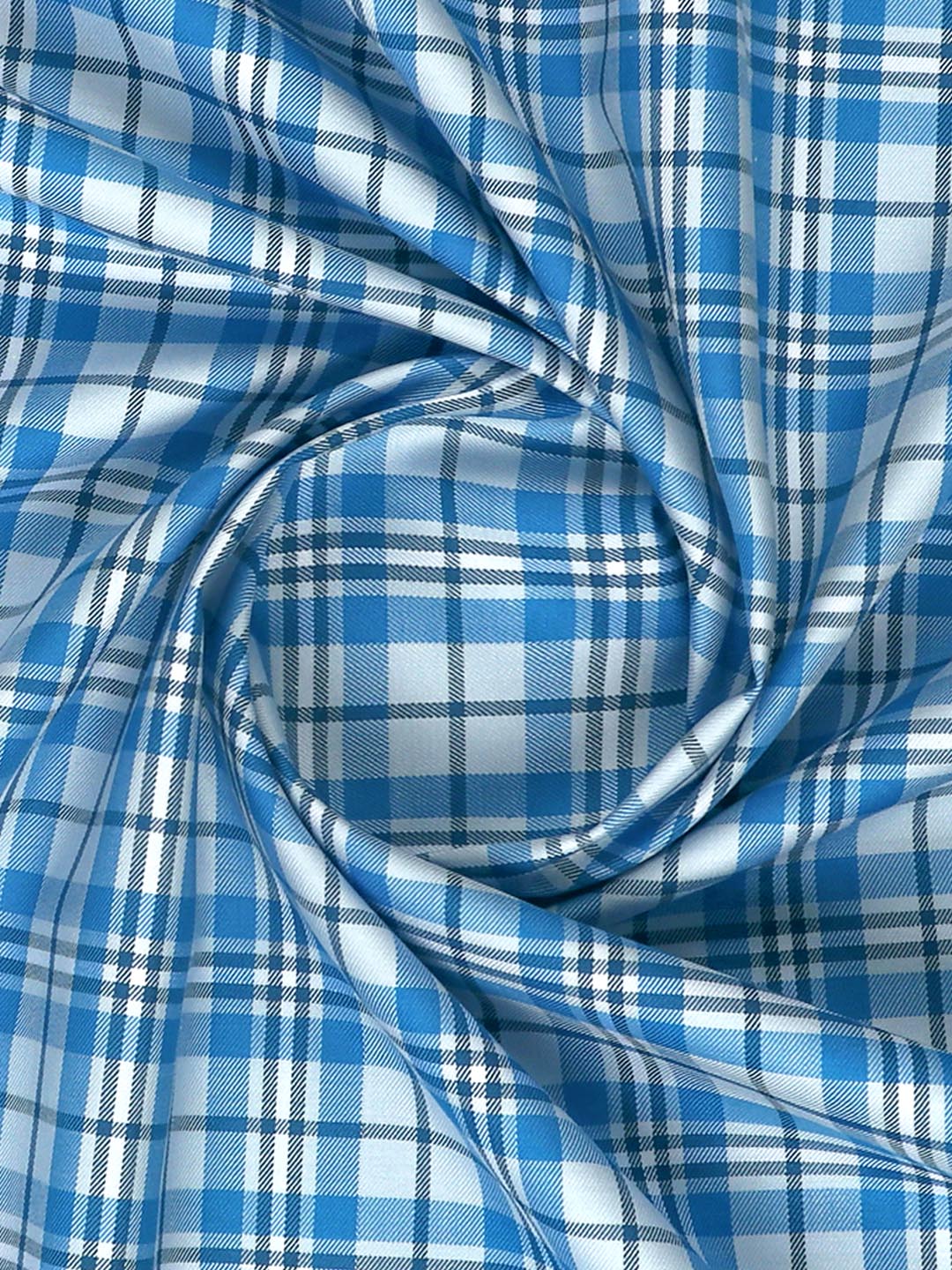 Mens Cotton Checked Blue with White Shirt Fabric Cascade