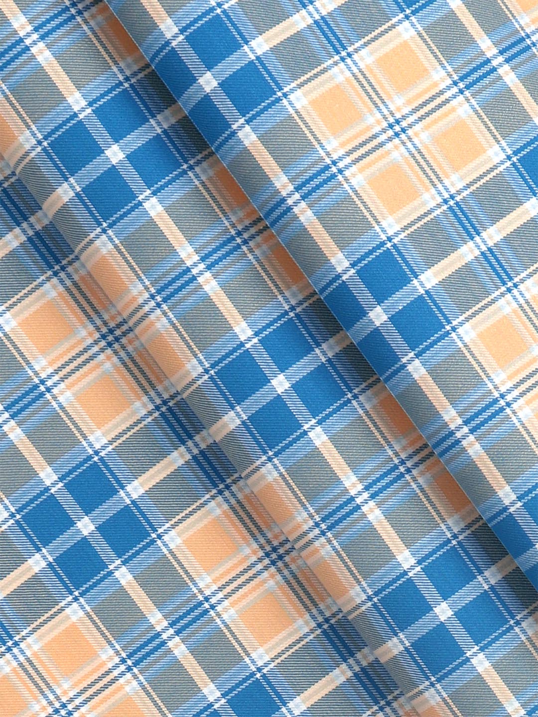 Mens Cotton Checked Blue with Orange Shirt Fabric Cascade