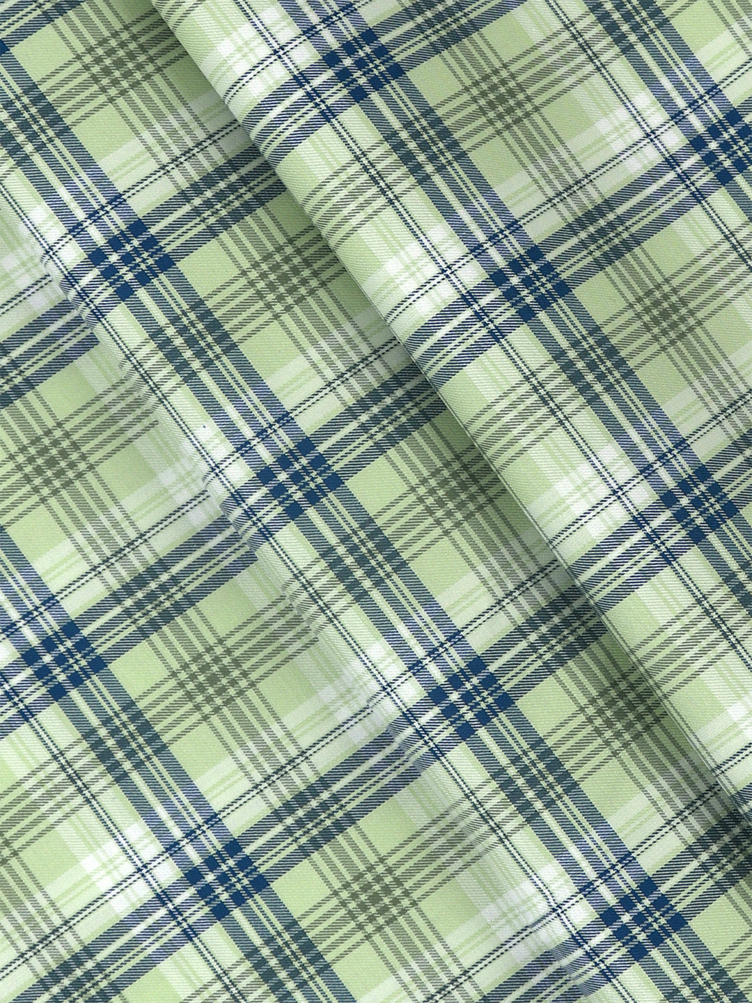 Mens Cotton Checked Light Green Shirt Fabric Cascade