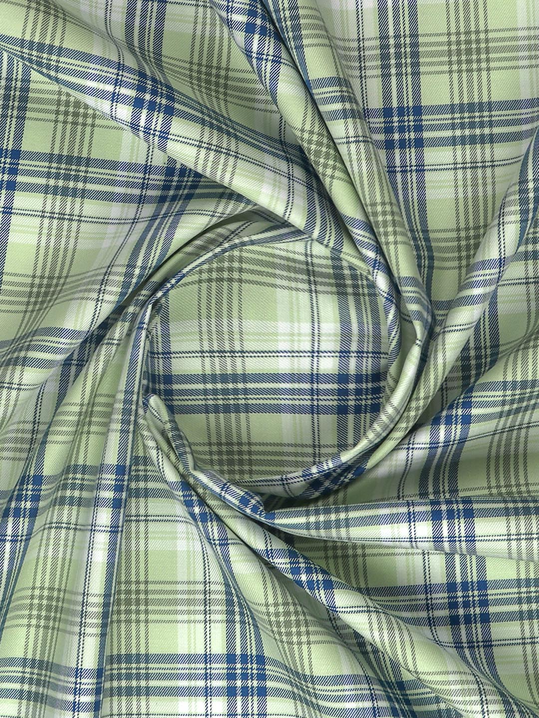 Mens Cotton Checked Light Green Shirt Fabric Cascade