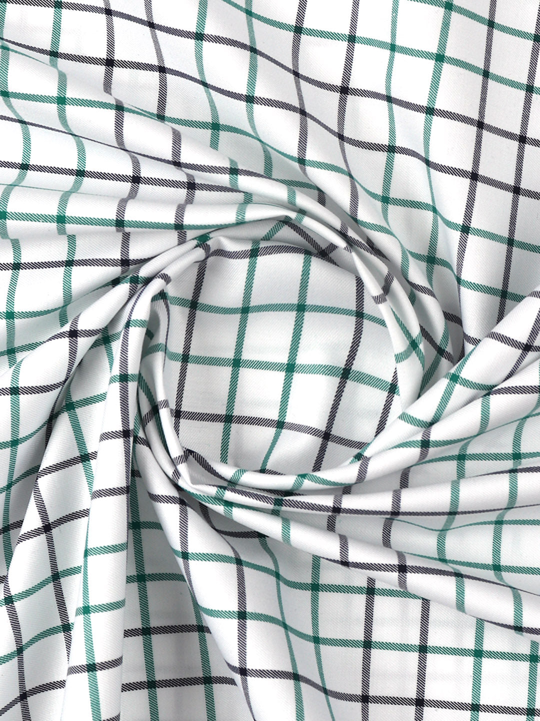 Mens Cotton Checked Shirt Fabric White with Green Cascade