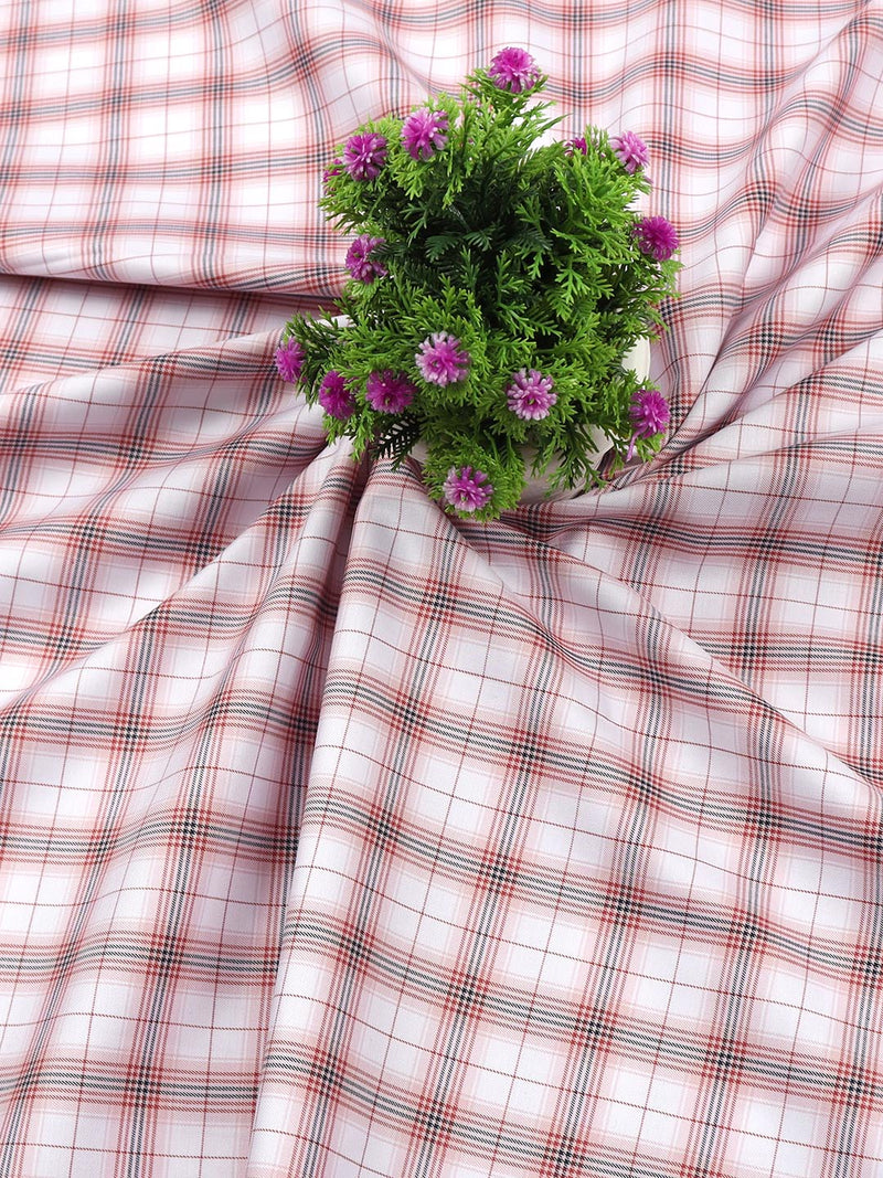 Cotton White & Red Checked Shirt Fabric Cascade