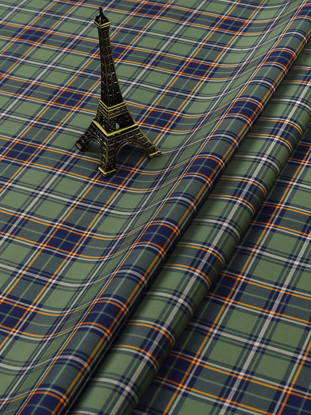 Cotton Green & Navy Checked Shirt Fabric Cascade-Close view