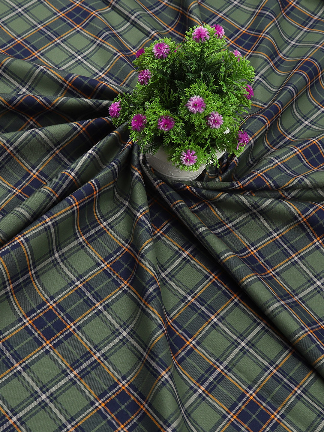 Cotton Green & Navy Checked Shirt Fabric Cascade