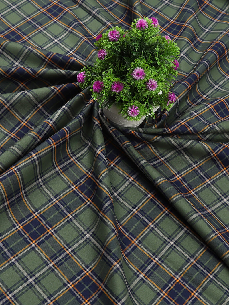 Cotton Green & Navy Checked Shirt Fabric Cascade