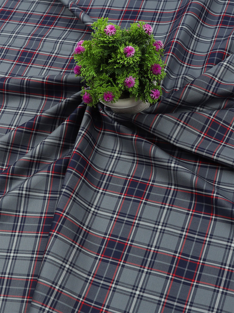 Cotton Grey & Navy Checked Shirt Fabric Cascade