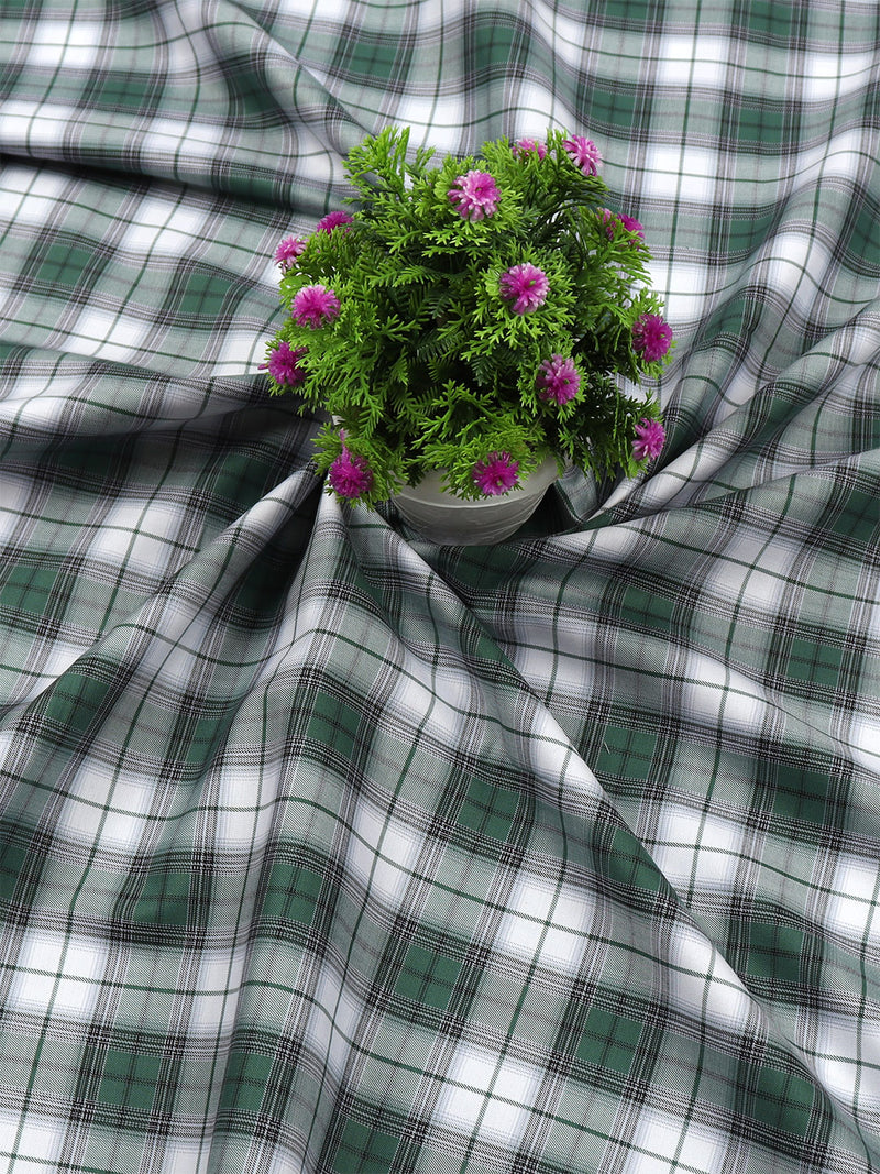 Cotton Green & White Checked Shirt Fabric Cascade