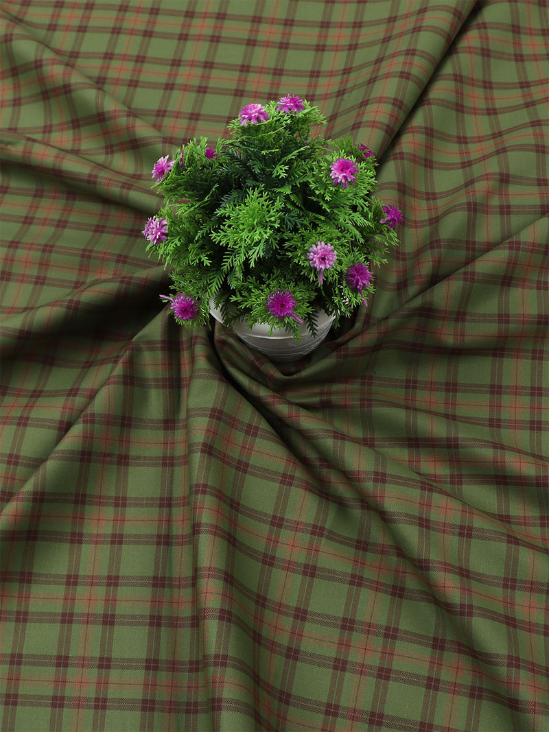 Cotton Green & Brown Checked Shirt Fabric Cascade
