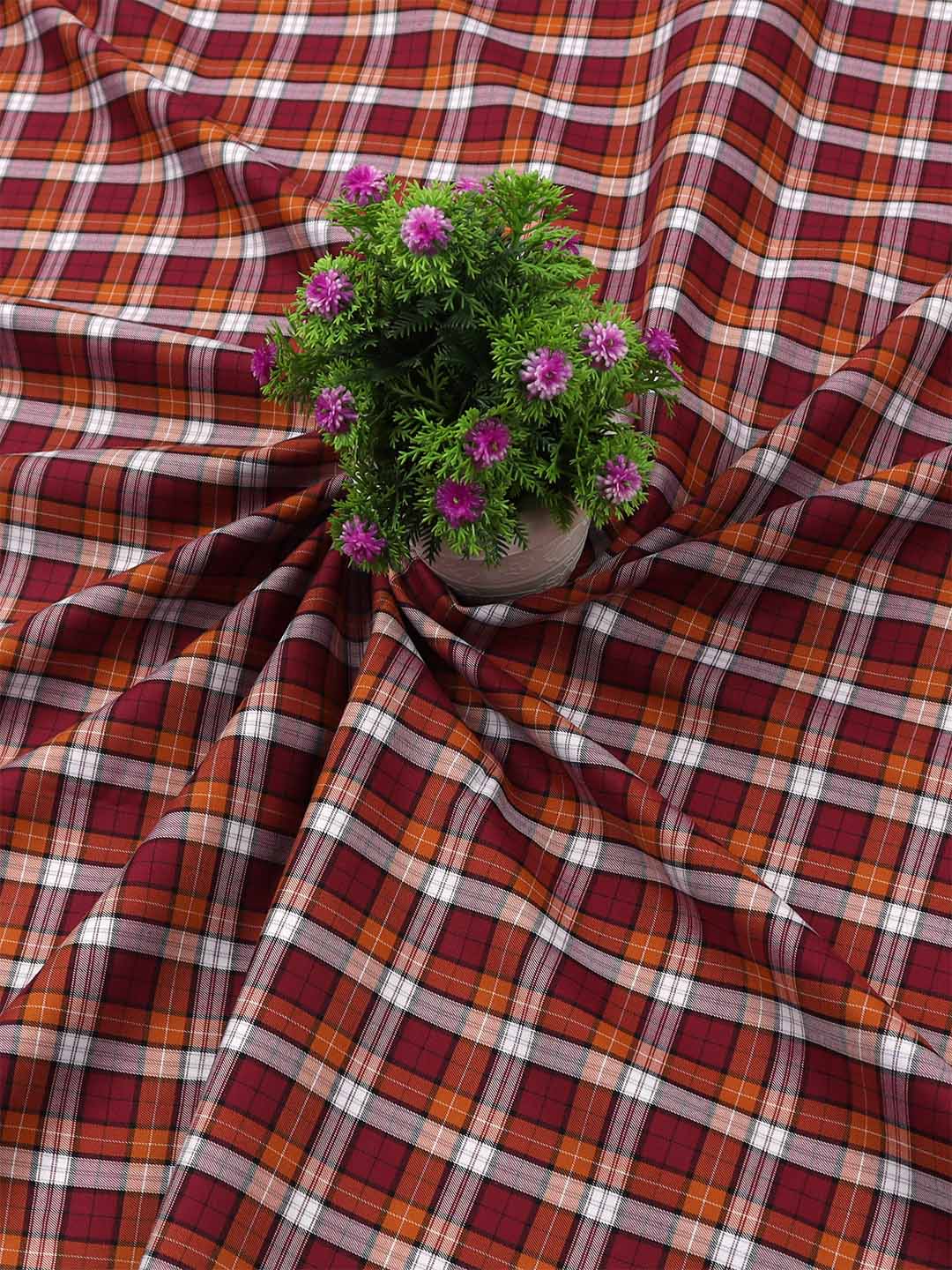 Cotton Purple & Orange Checked Shirt Fabric Cascade