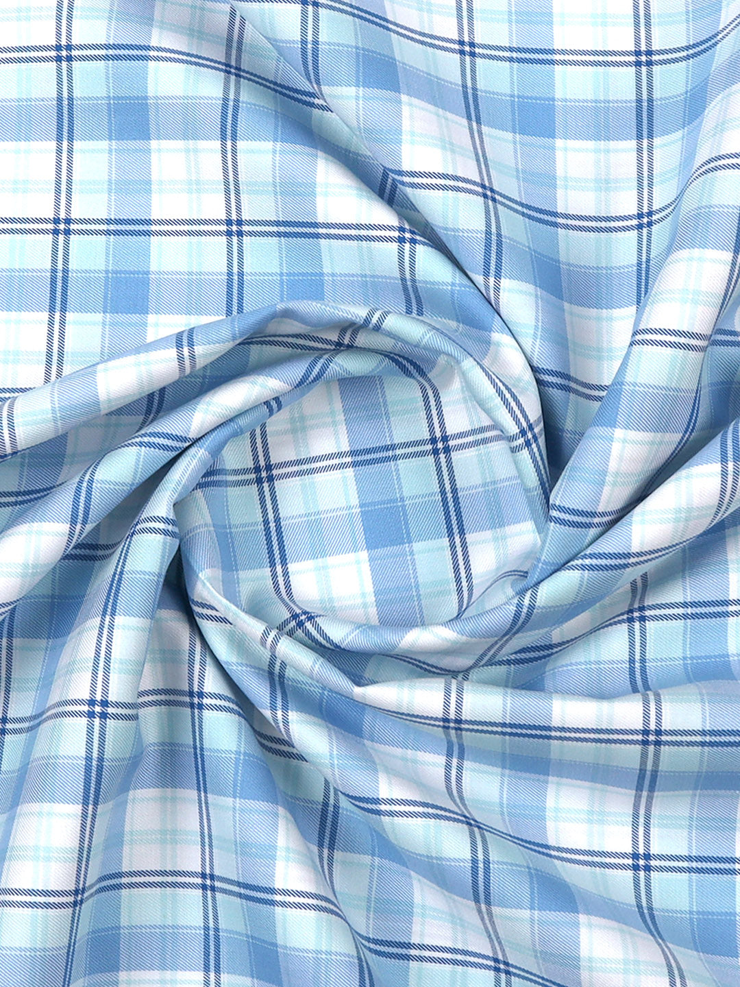 Cotton Sky Blue Colour Check Shirt Fabric Cascade