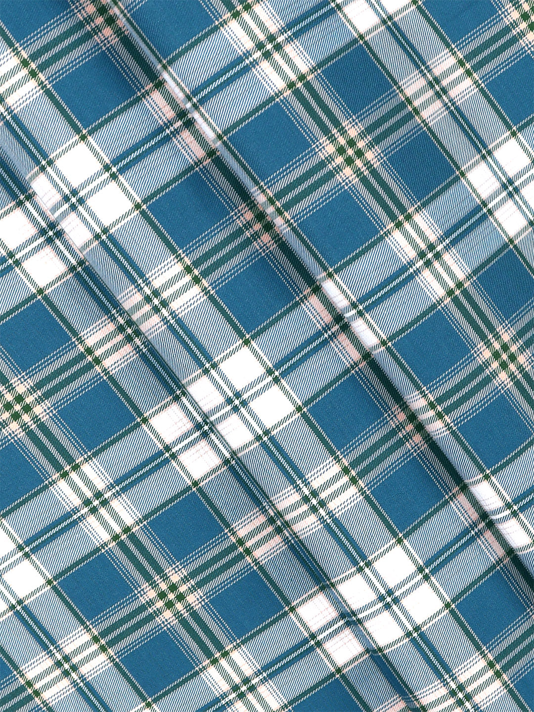 Mens Cotton Checked Shirt Fabric Blue with White Cascade