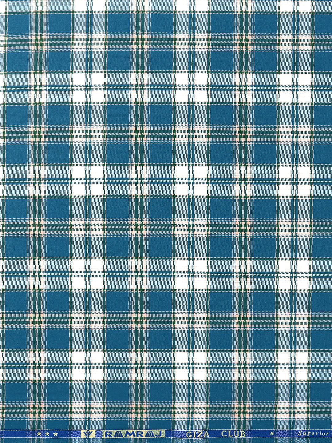 Mens Cotton Checked Shirt Fabric Blue with White Cascade