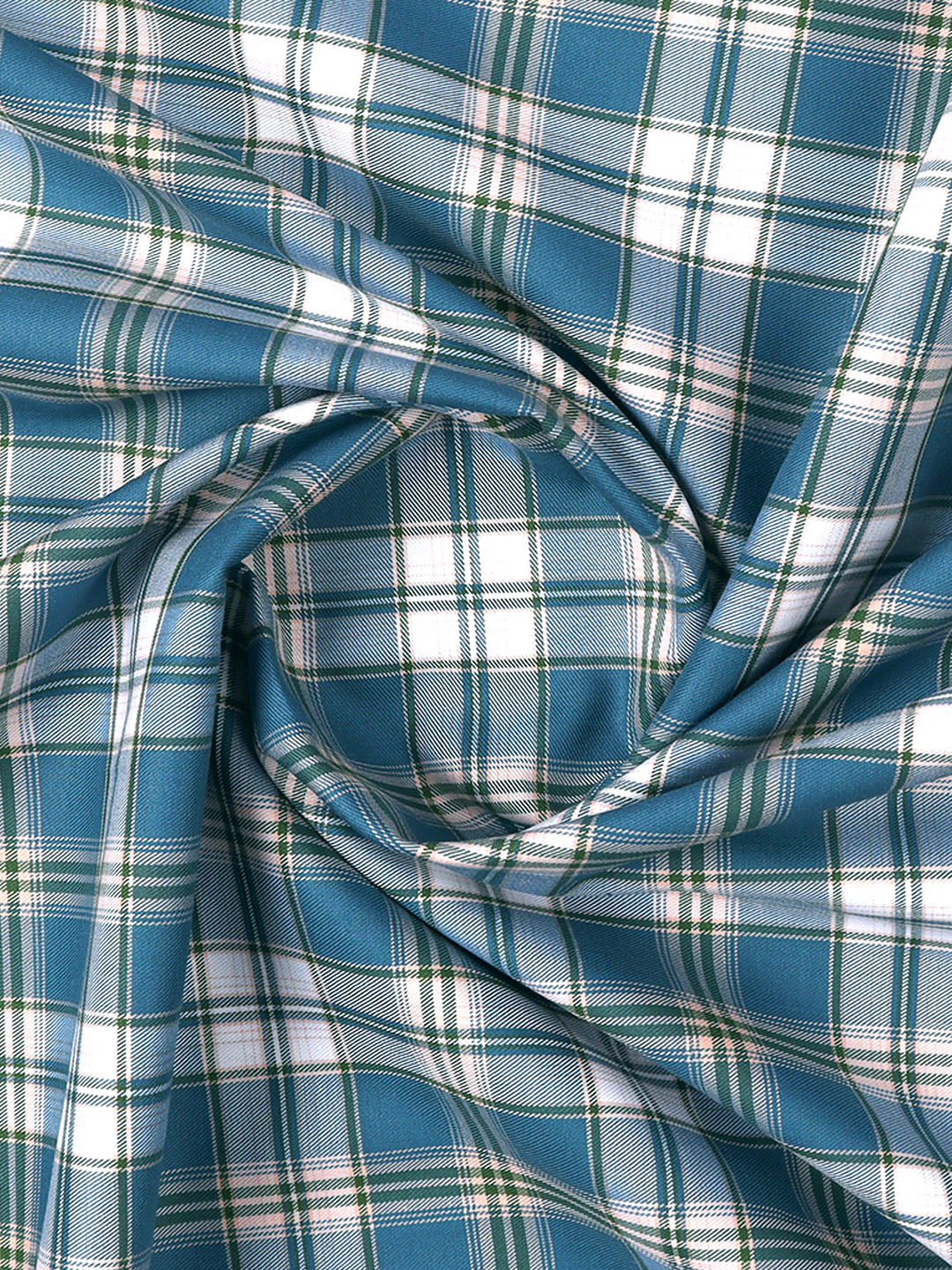 Mens Cotton Checked Shirt Fabric Blue with White Cascade