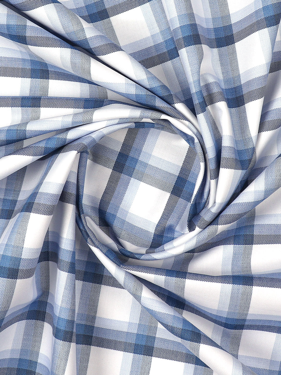 Mens Cotton Checked Shirt Fabric Blue Cascade