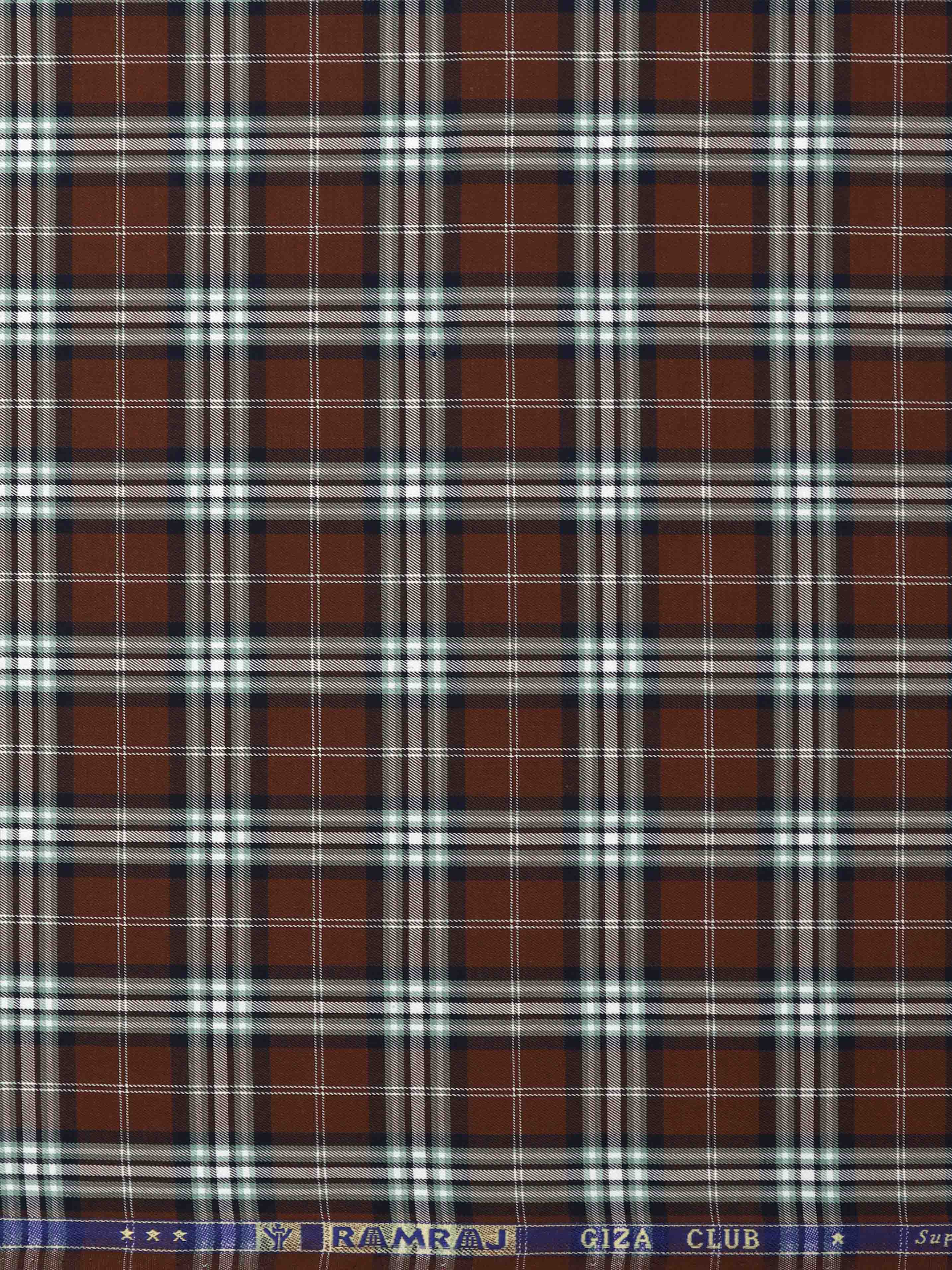 Cotton Brown & Navy Checked Shirt Fabric Cascade-Zoom view