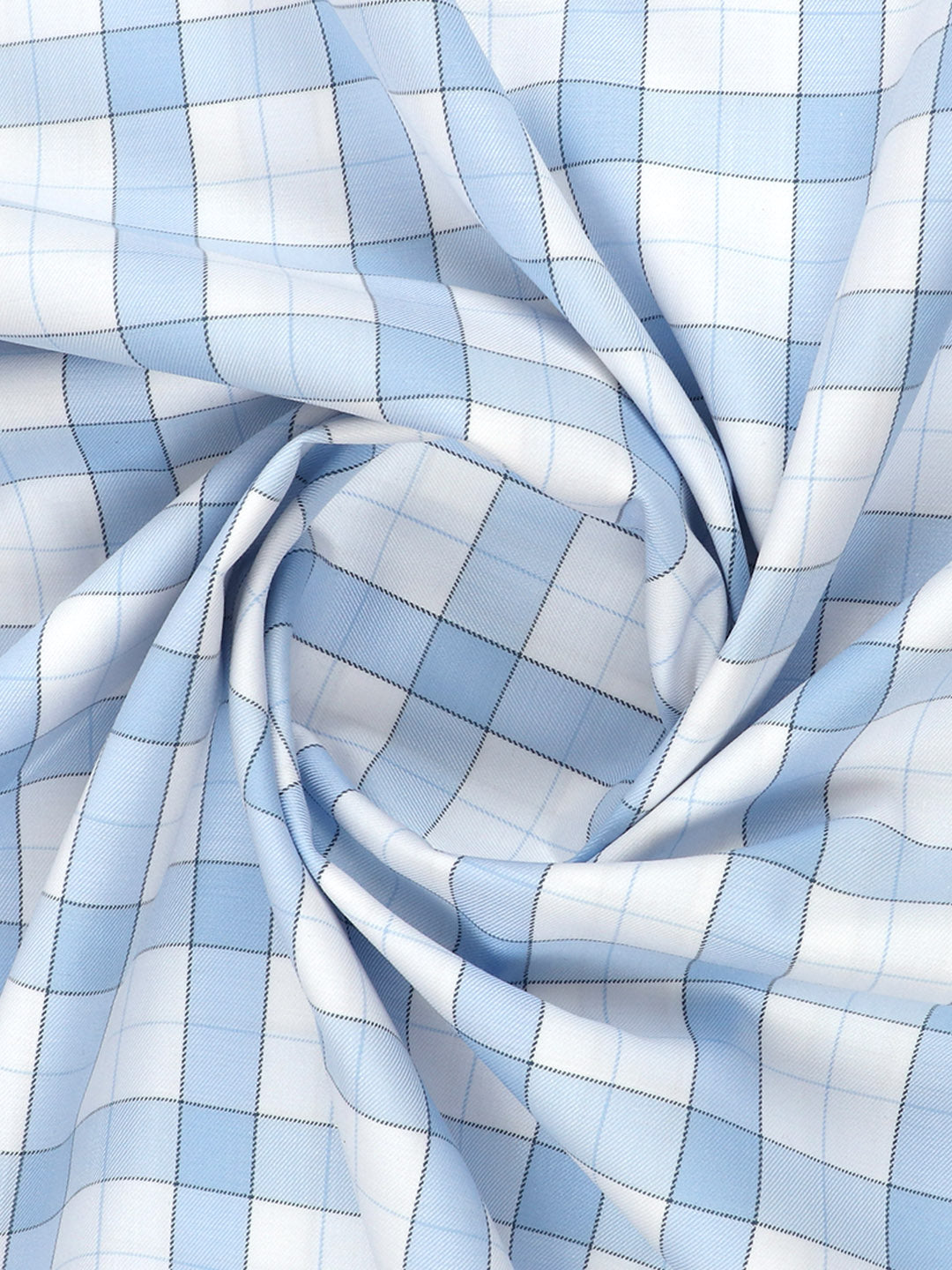 Cotton Blend White with Blue Colour  Checked Print Shirt Fabric CASCADE