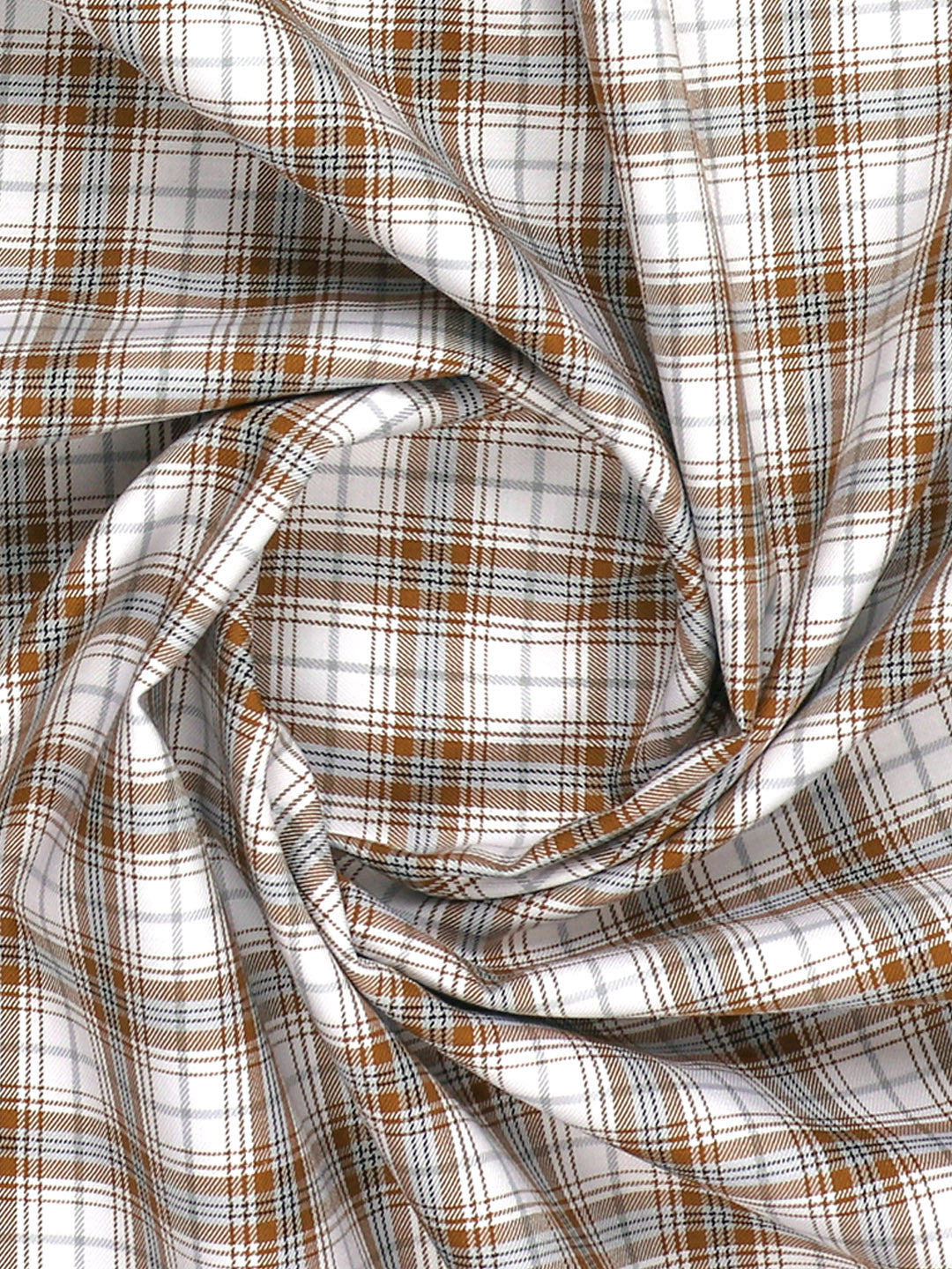 Mens Cotton Checked Shirt Fabric Brown Cascade