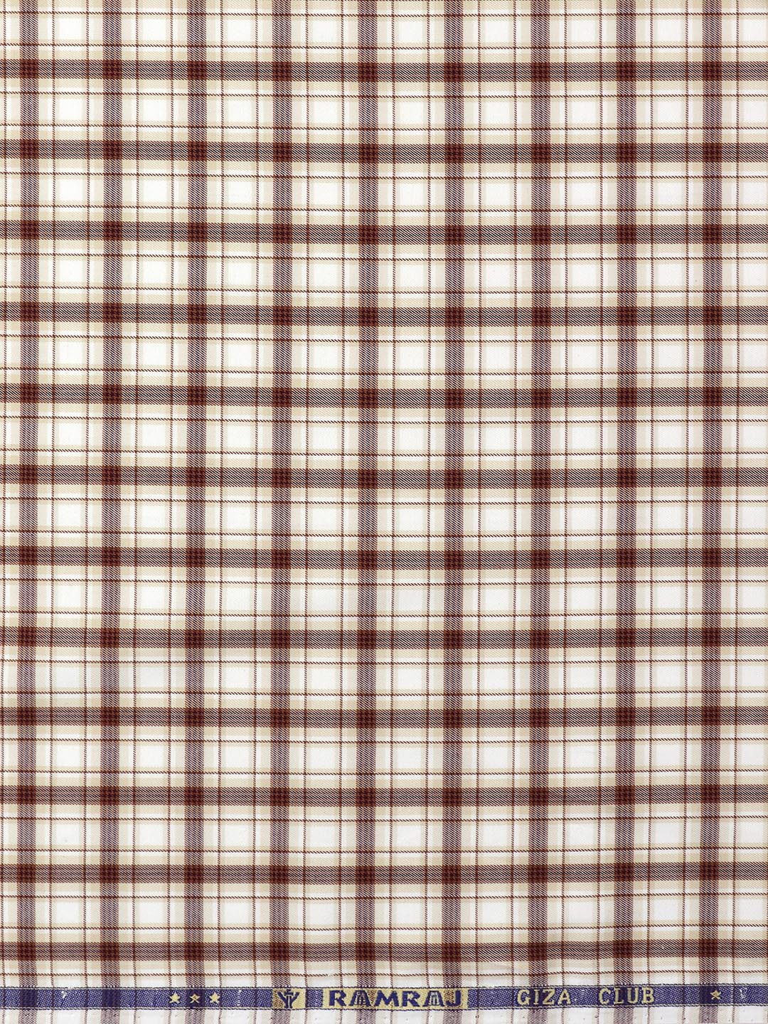 Mens Cotton Checked White with Brown Shirt Fabric Cascade